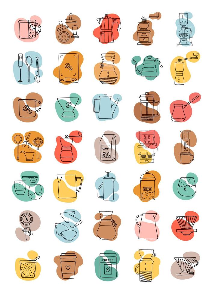 Accessories for coffee icon lineart, calm simple color vector illustration