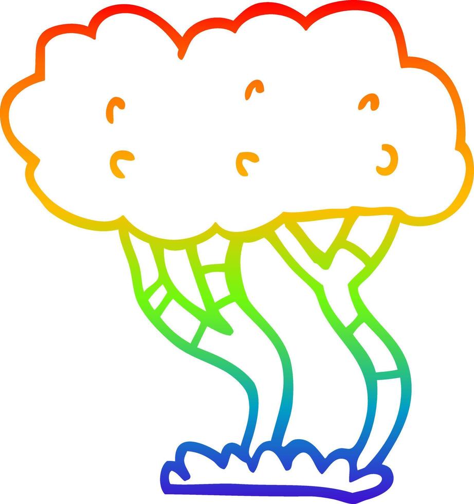 árbol de dibujos animados de dibujo de línea de gradiente de arco iris vector