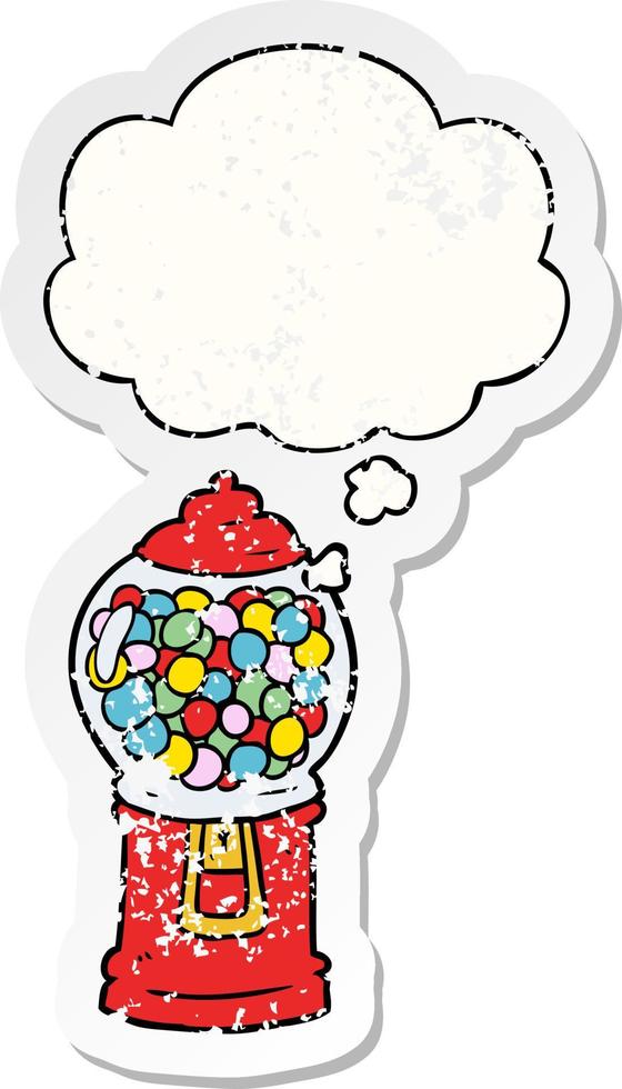 cartoon gumball machine and thought bubble as a distressed worn sticker vector