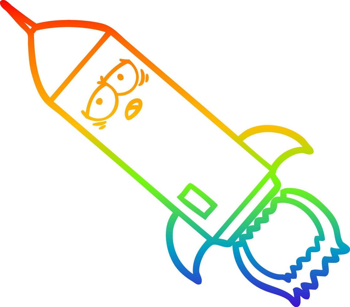 rainbow gradient line drawing cartoon rocket vector