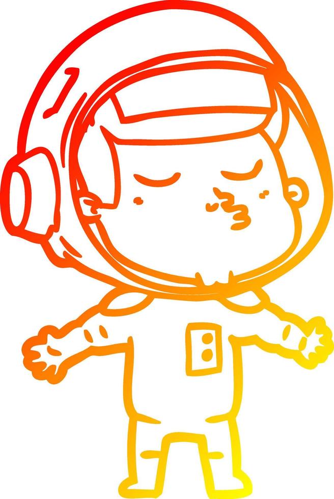 dibujo de línea de gradiente cálido astronauta confiado de dibujos animados vector