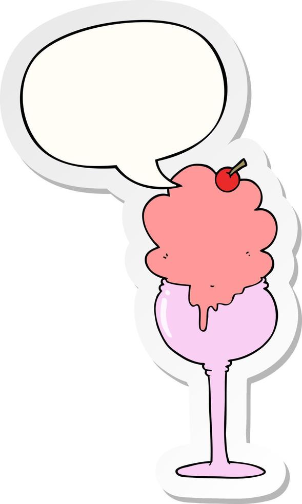 cartoon ice cream desert and speech bubble sticker vector