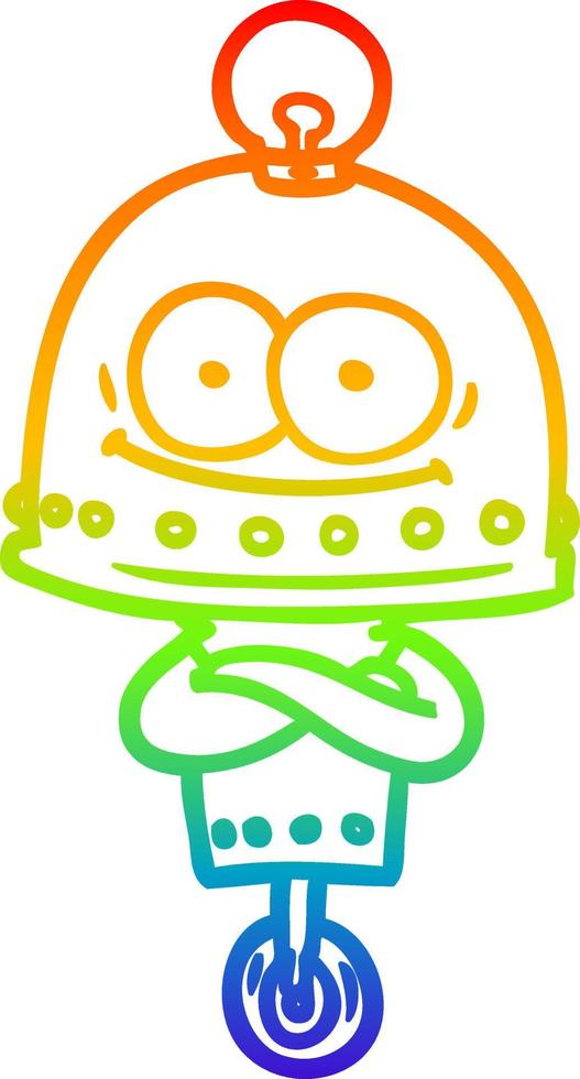 rainbow gradient line drawing happy carton robot with light bulb vector