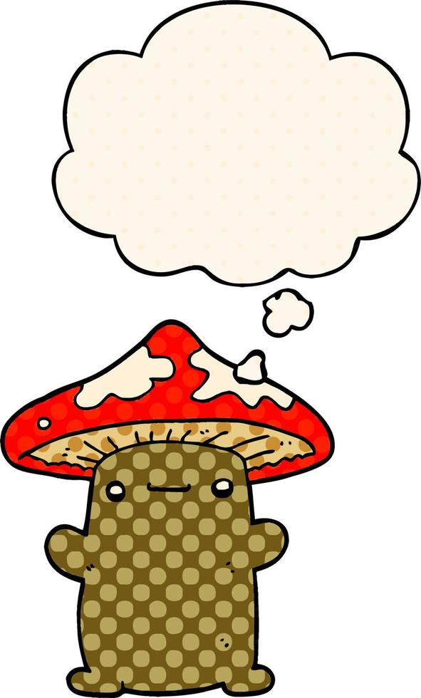 cartoon mushroom and thought bubble in comic book style vector