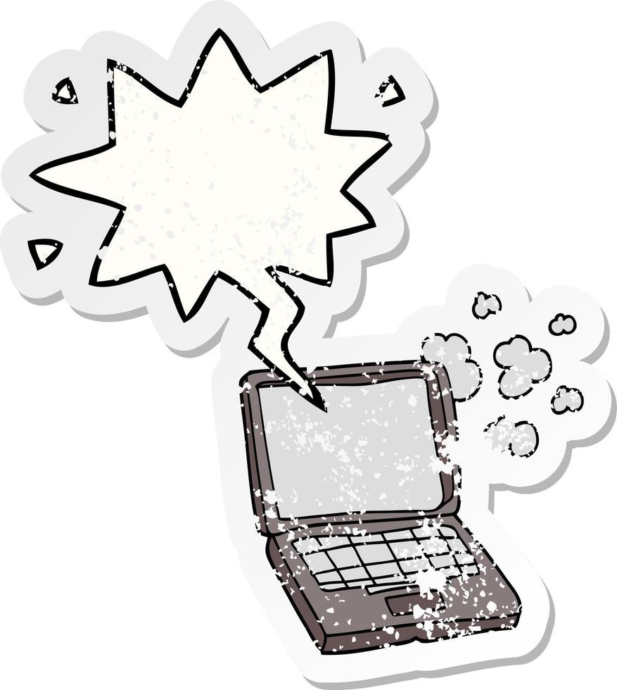 cartoon laptop computer and speech bubble distressed sticker vector