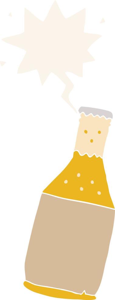 caricatura, botella de cerveza, y, burbuja del discurso, en, estilo retro vector