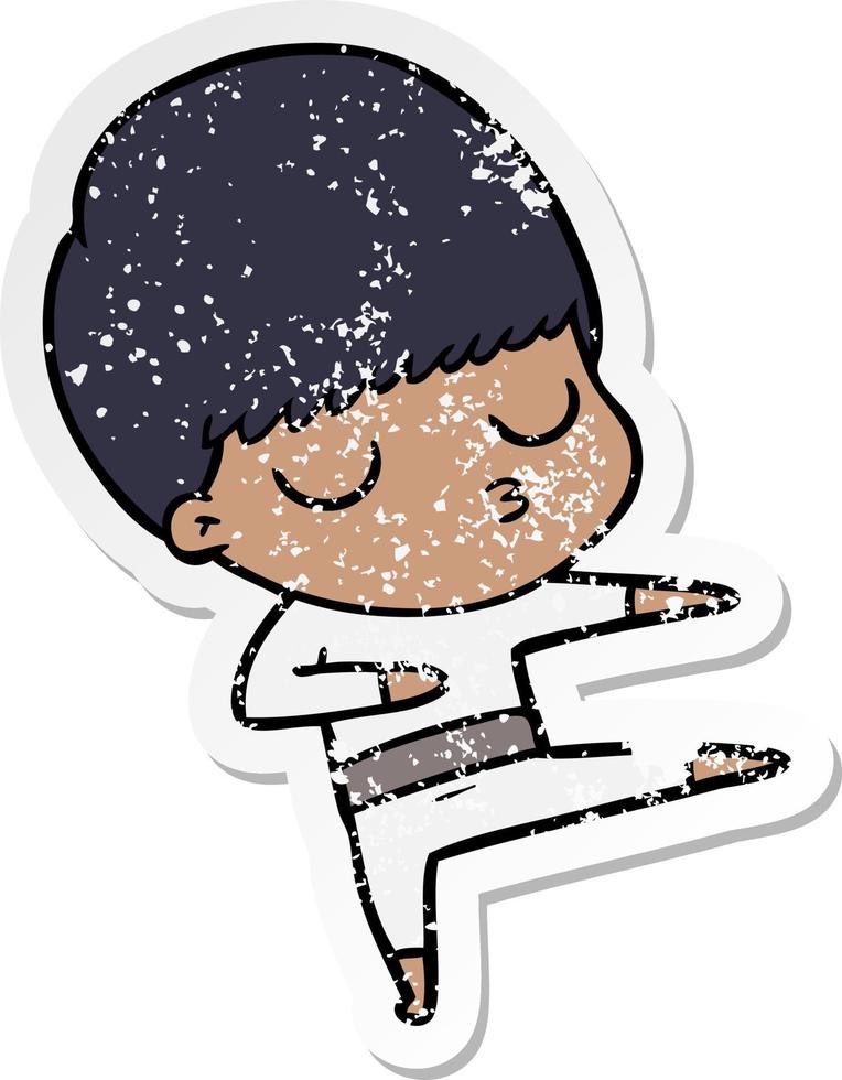 distressed sticker of a cartoon calm boy vector