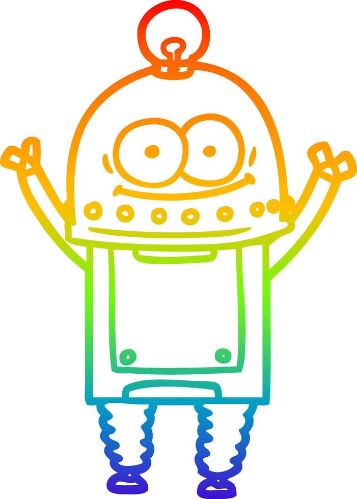 rainbow gradient line drawing happy carton robot with light bulb vector