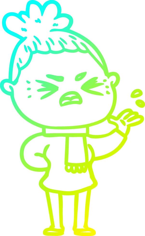 cold gradient line drawing cartoon angry woman vector