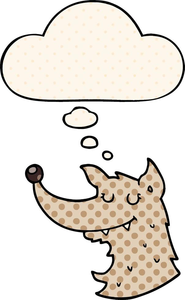 cartoon wolf and thought bubble in comic book style vector