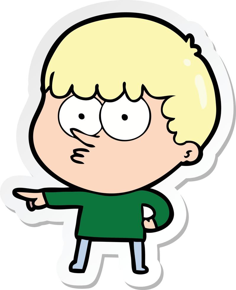 sticker of a cartoon pointing boy vector