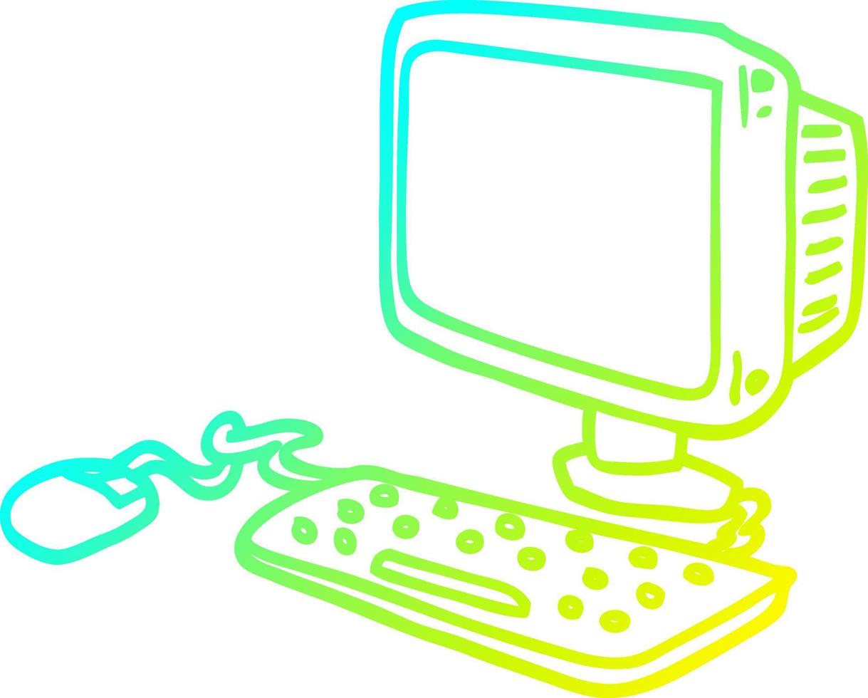cold gradient line drawing cartoon office computer vector