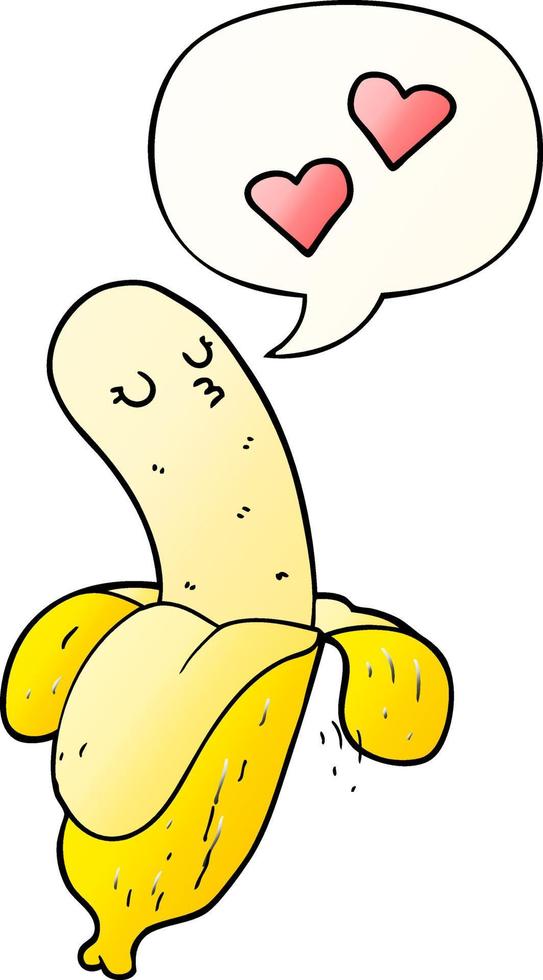 cartoon banana in love and speech bubble in smooth gradient style vector