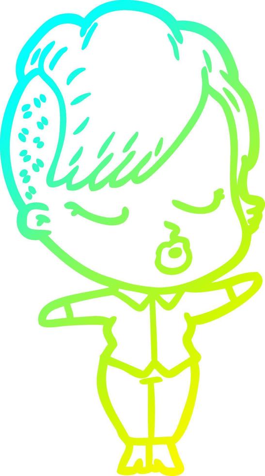 cold gradient line drawing cartoon pretty hipster girl vector