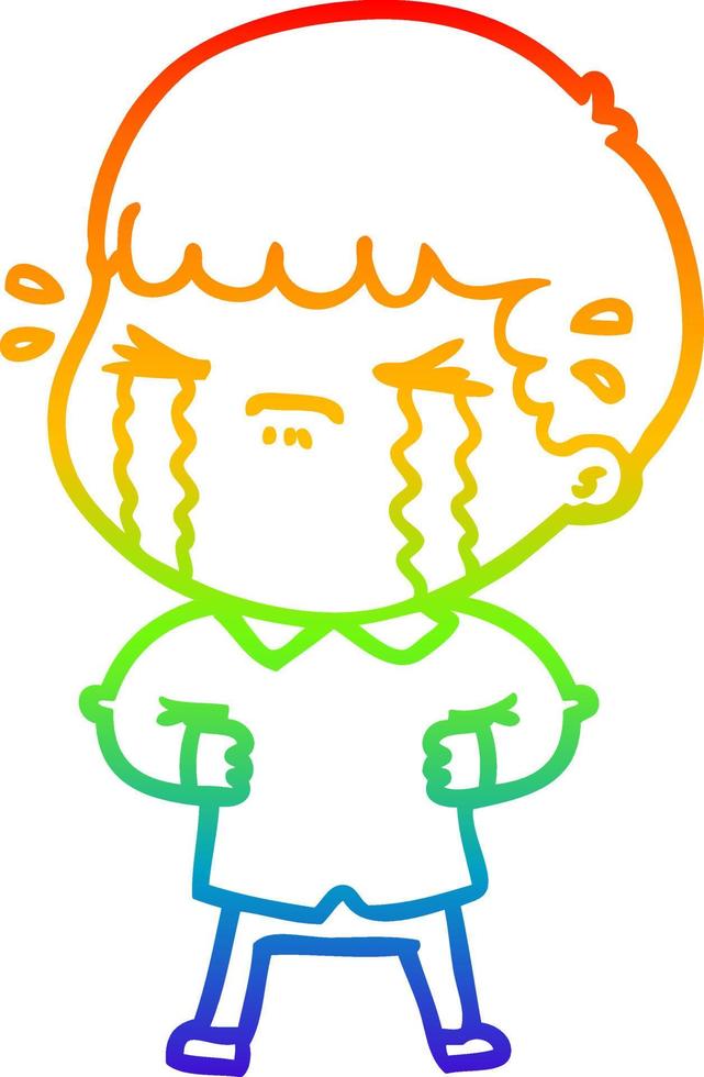 rainbow gradient line drawing cartoon man crying vector