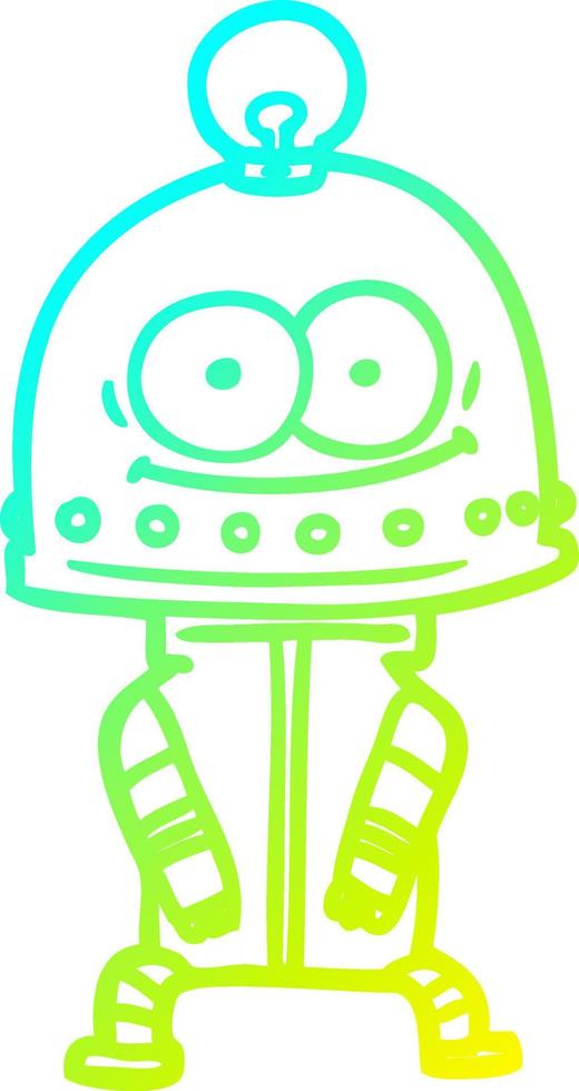 cold gradient line drawing happy carton robot with light bulb vector