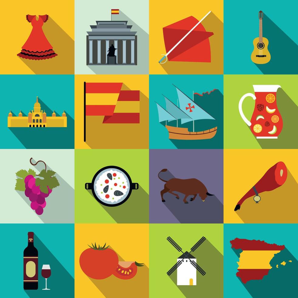 Spain icons flat vector