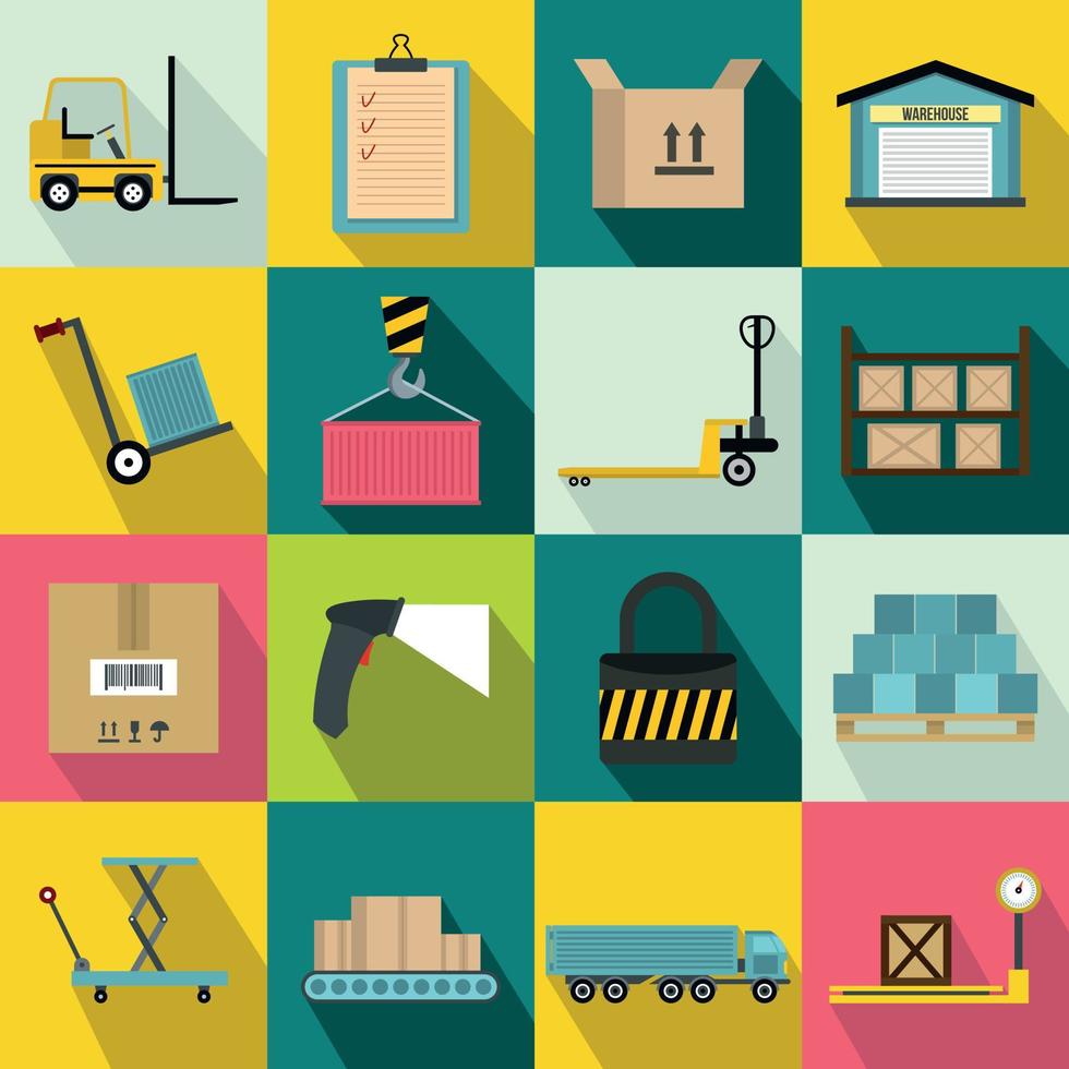 Warehouse logistic storage icons set vector