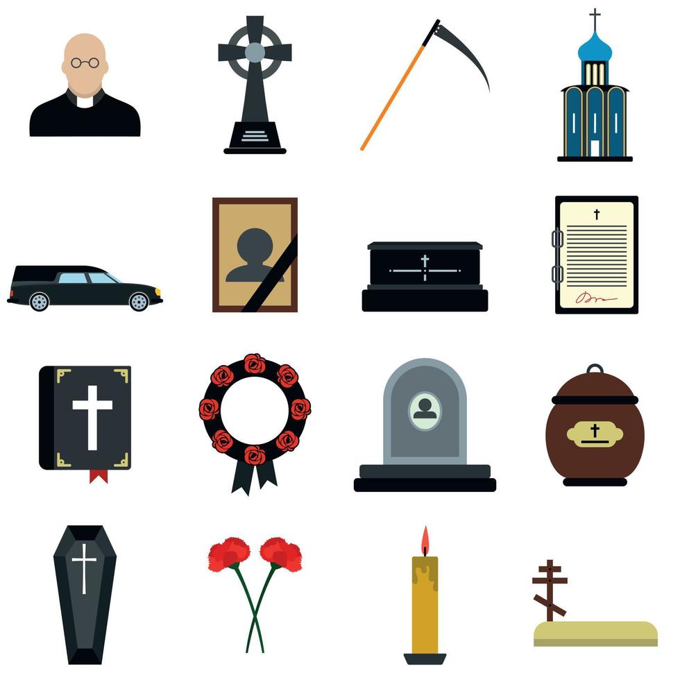 Funeral and burial flat icons vector