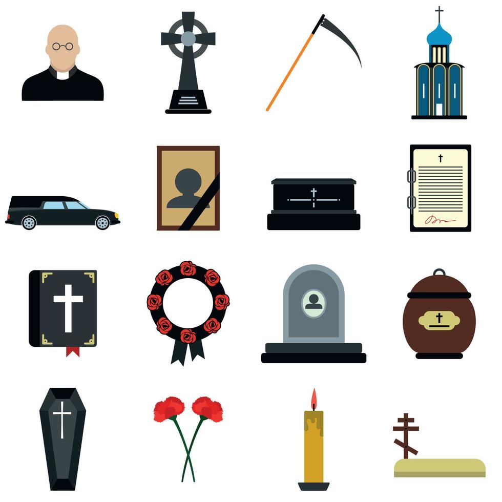 iconos planos funerarios y de entierro vector