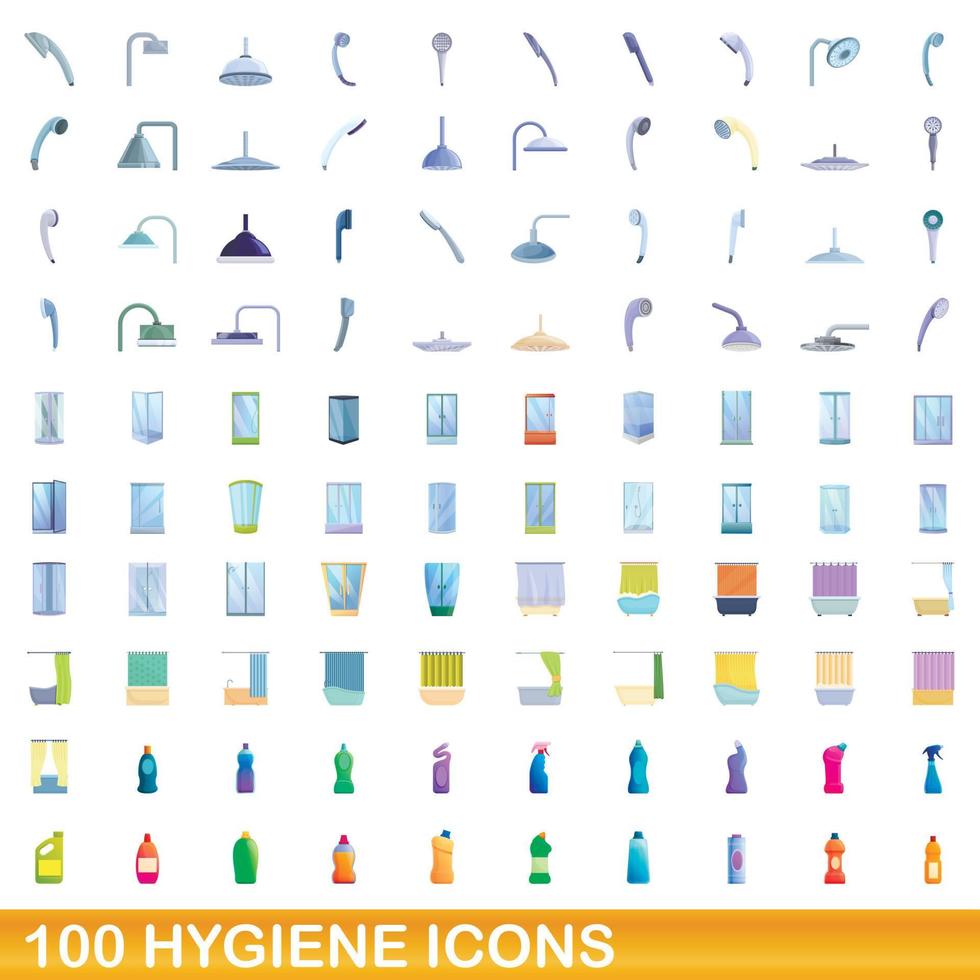 100 hygiene icons set, cartoon style vector