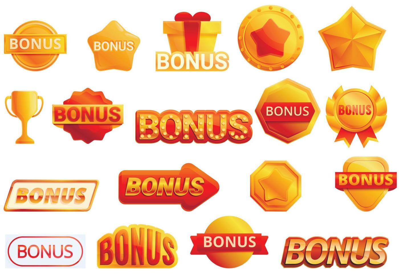 Bonus icons set, cartoon style vector