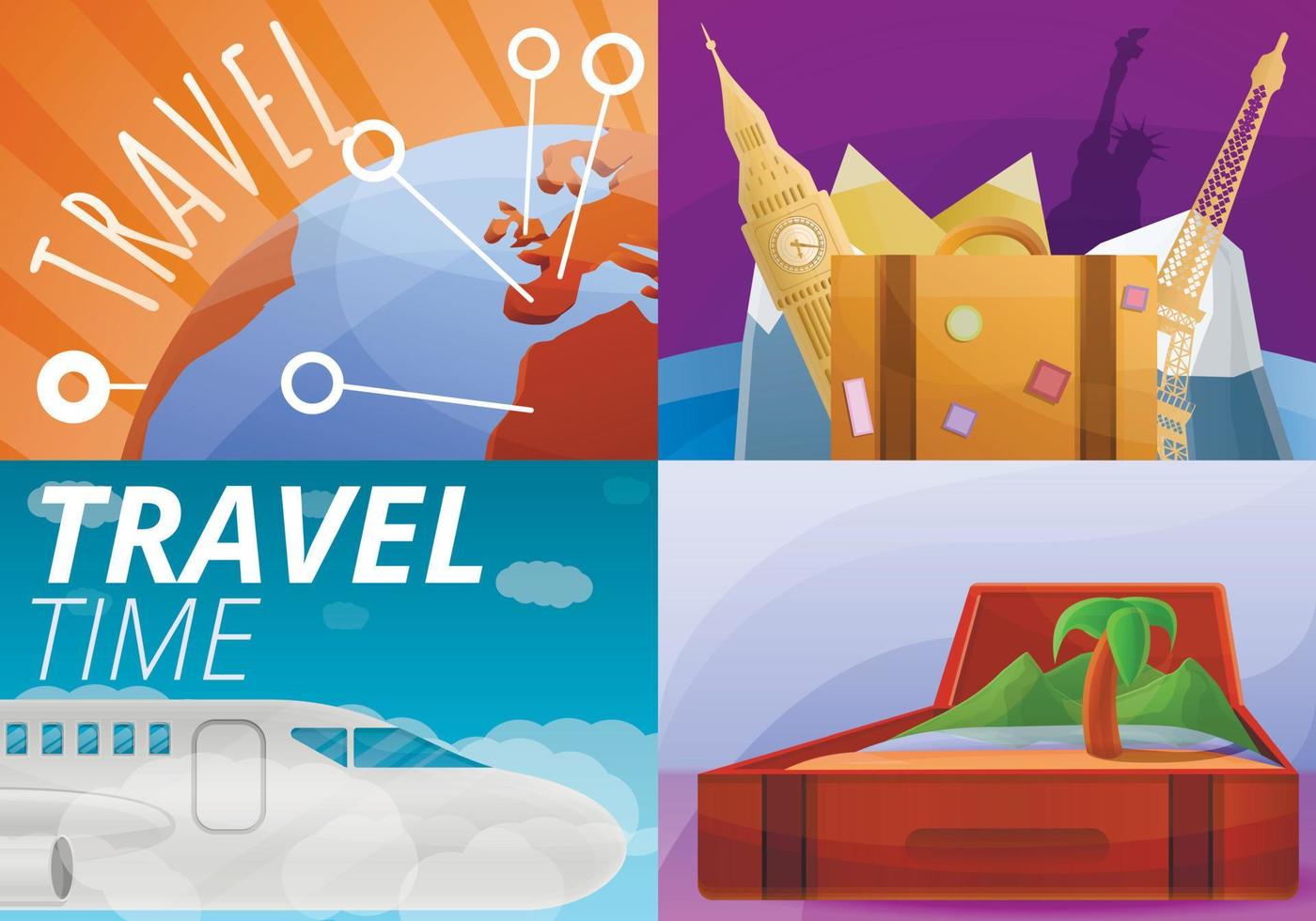 Agency travel banner set, cartoon style vector