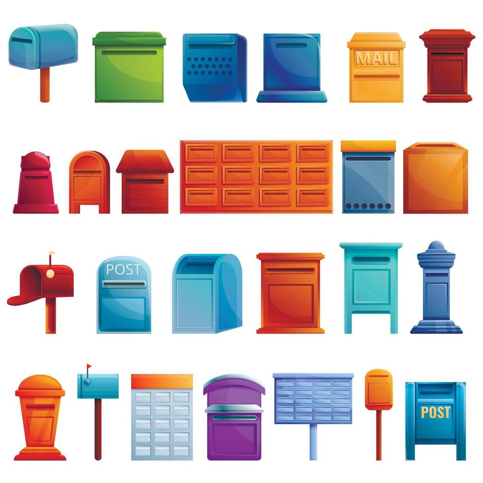 Mailbox icons set, cartoon style vector