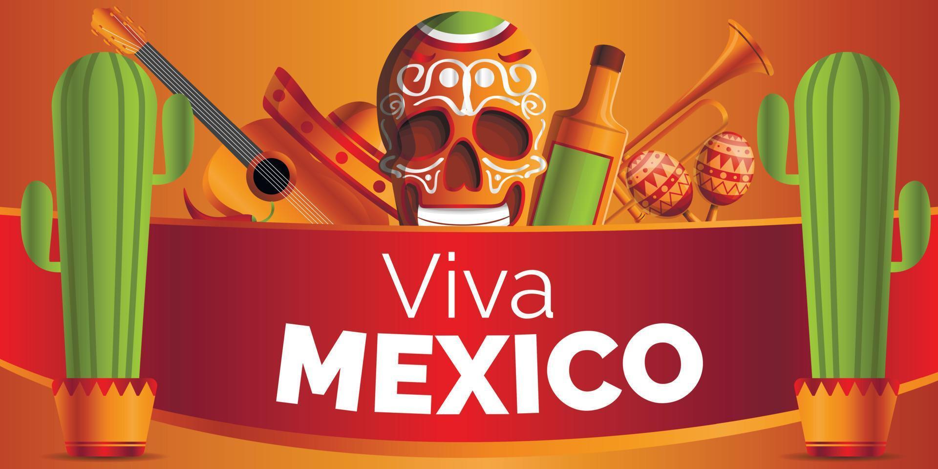 Mexican music concept background, cartoon style vector
