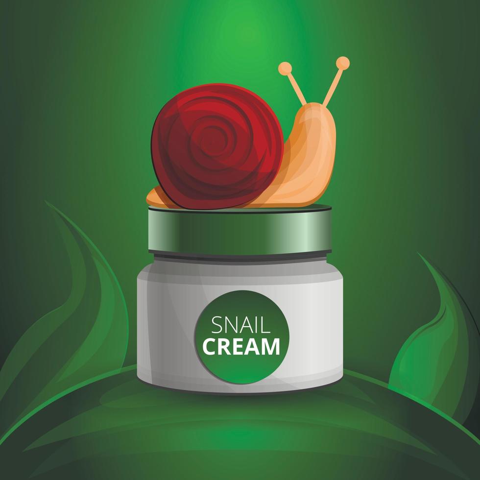 Snail cream concept background, cartoon style vector