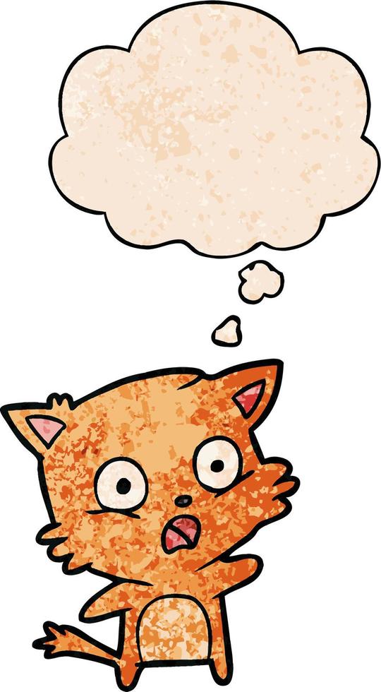 cartoon cat and thought bubble in grunge texture pattern style vector