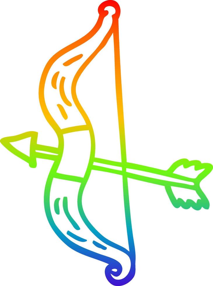 rainbow gradient line drawing cartoon bow and arrow vector