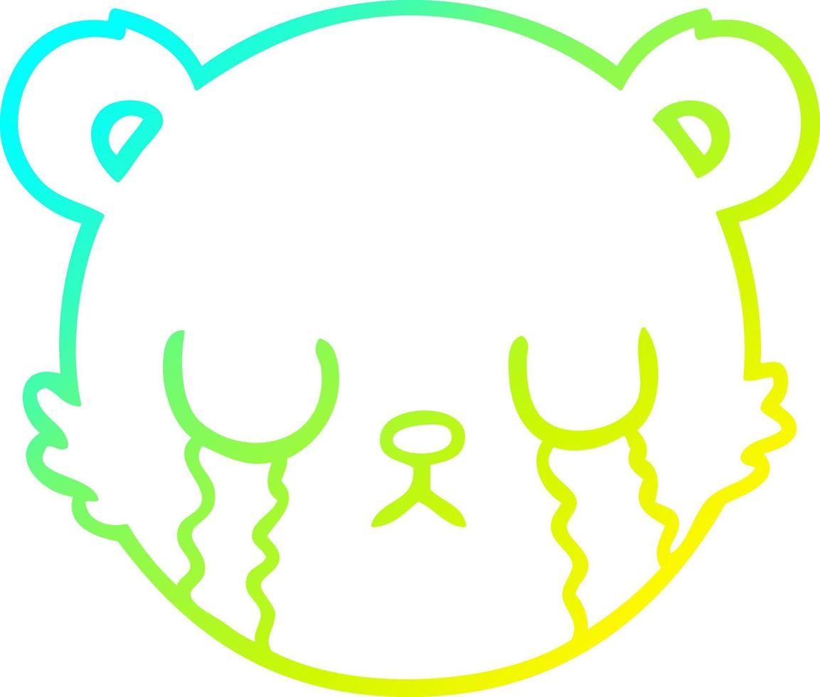 cold gradient line drawing cute cartoon teddy bear face crying vector