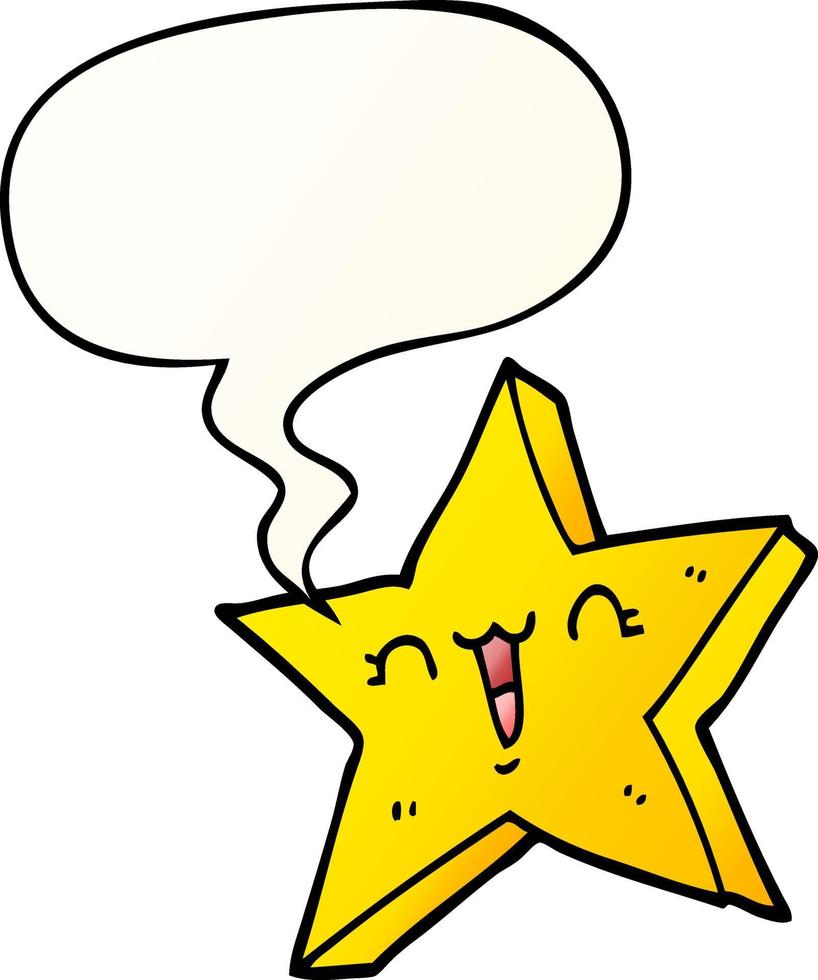 cute cartoon star and speech bubble in smooth gradient style vector
