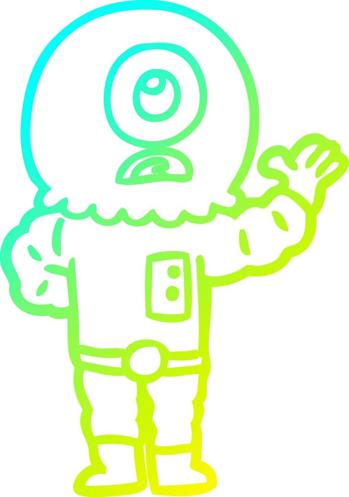 cold gradient line drawing cartoon cyclops alien spaceman vector