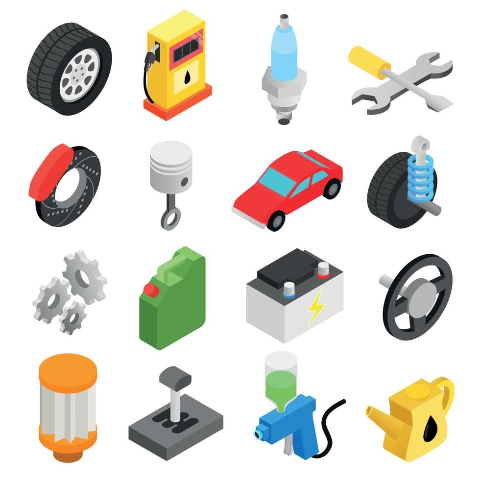Car service maintenance isometric icons vector