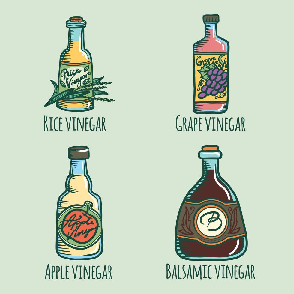 Vinegar icon set, hand drawn style vector