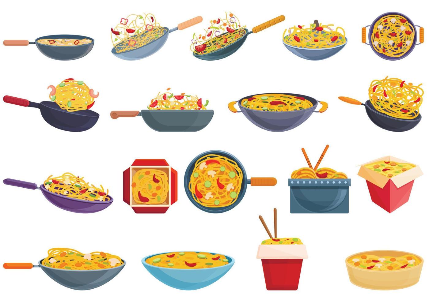 conjunto de iconos de menú wok, estilo de dibujos animados vector