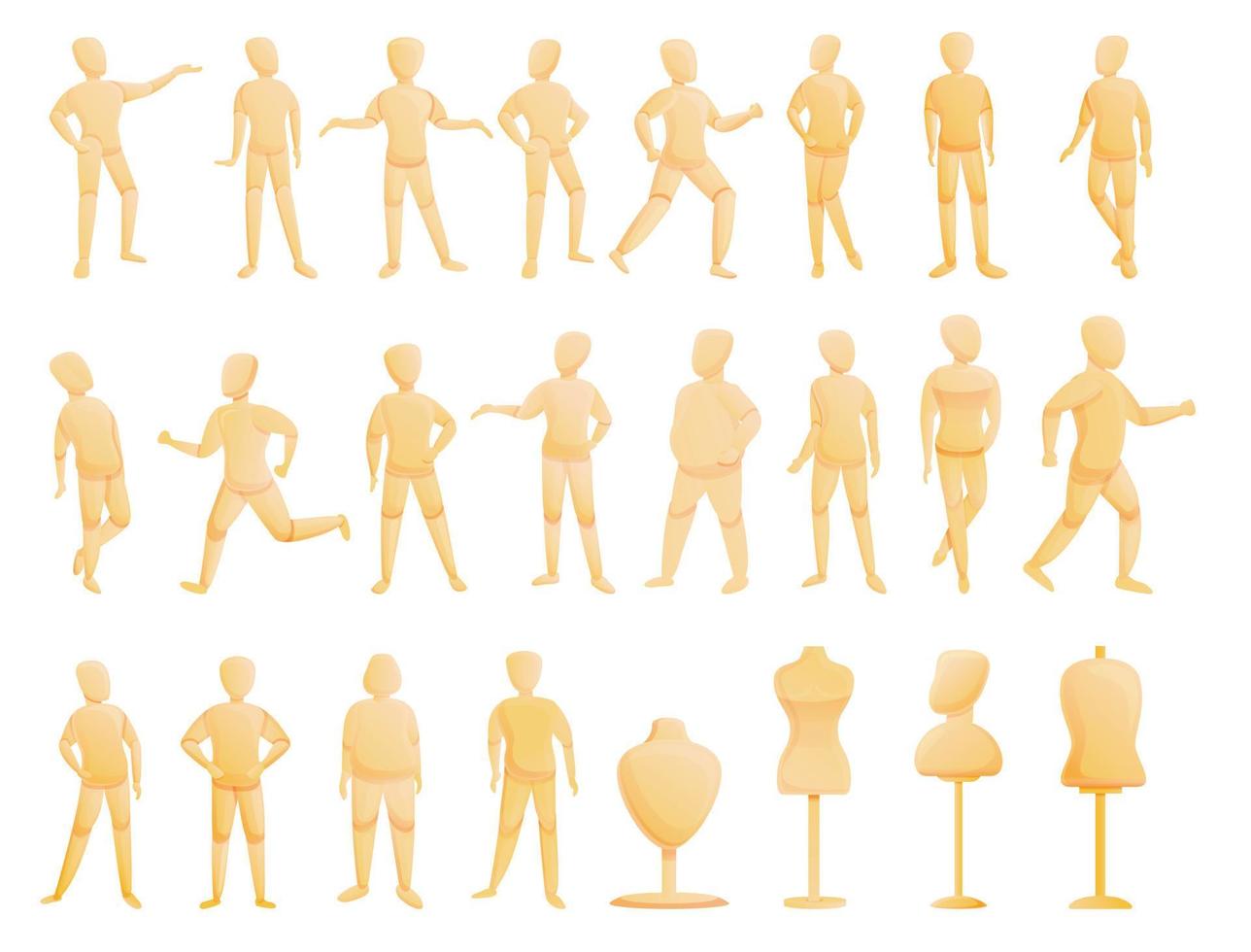 Mannequin icons set, cartoon style vector