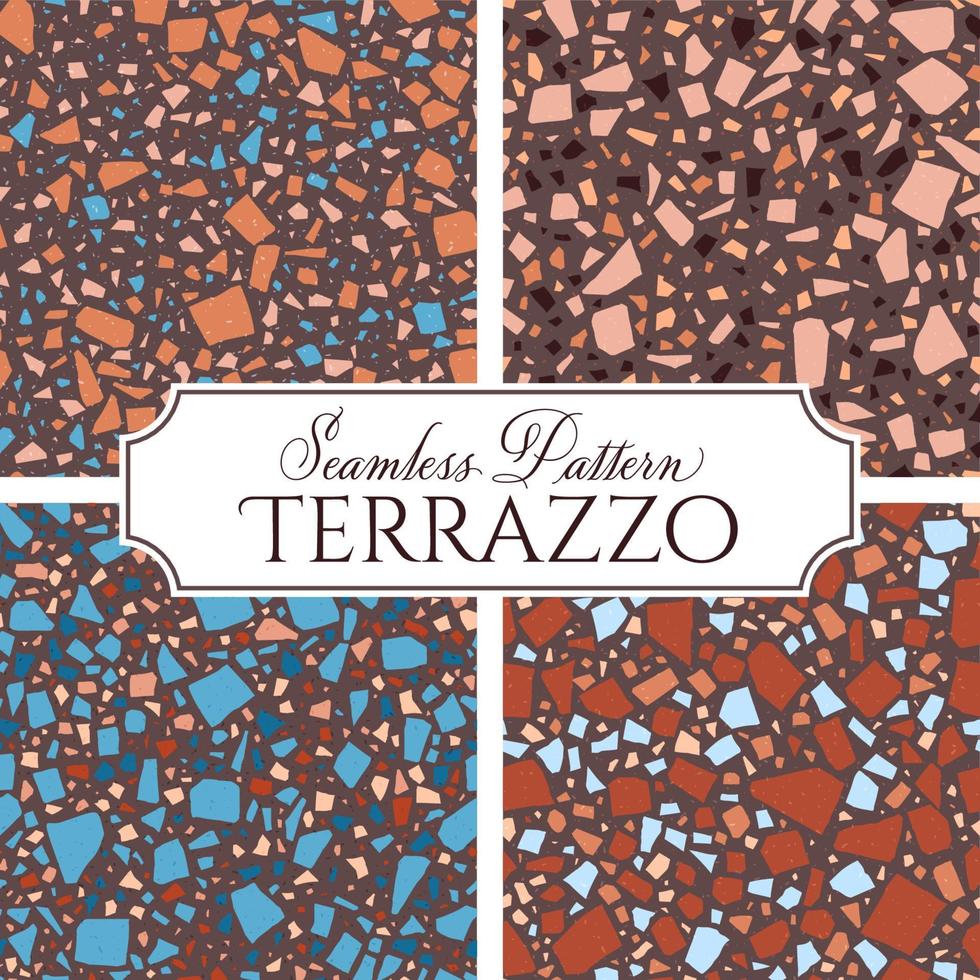 Terrazzo broken tile floor texture seamless pattern, vector abstract background with chaotic mosaic pieces, composed of natural stone, marble, glass and concrete imitations.