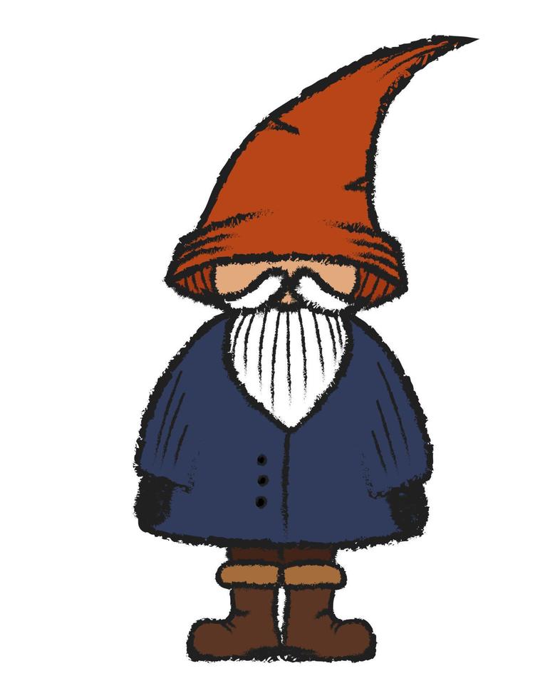 Hand drawn garden gnome. Vector isolated gnome character. Cozy drawing of an old man clipart.