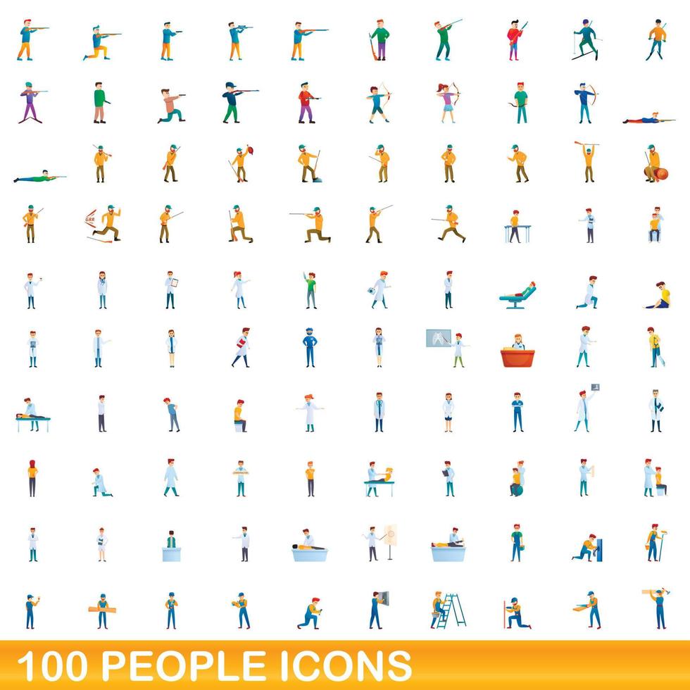 100 people icons set, cartoon style vector