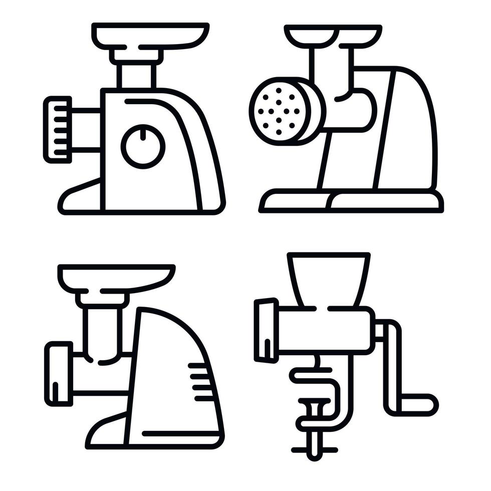 Meat grinder icons set, outline style vector