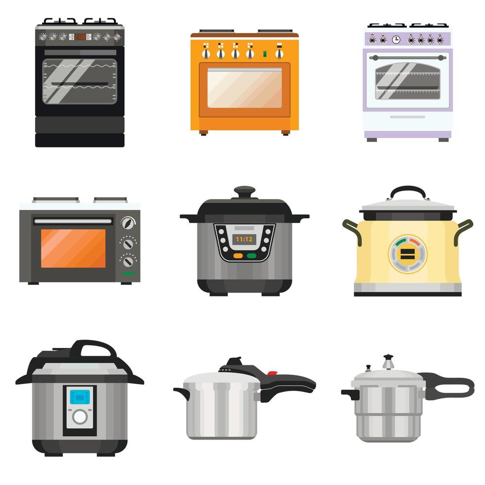 Cooker icon set, flat style vector