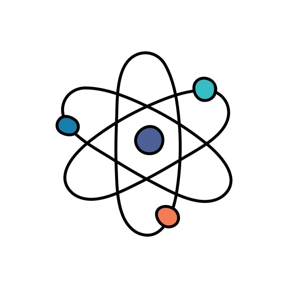 Symbol of atom hand drawn. Doodle design element. Outline vector illustration