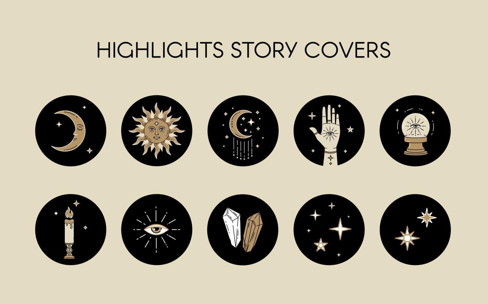 Vector set of icons and emblems for social media celestial stories highlight covers - design templates.