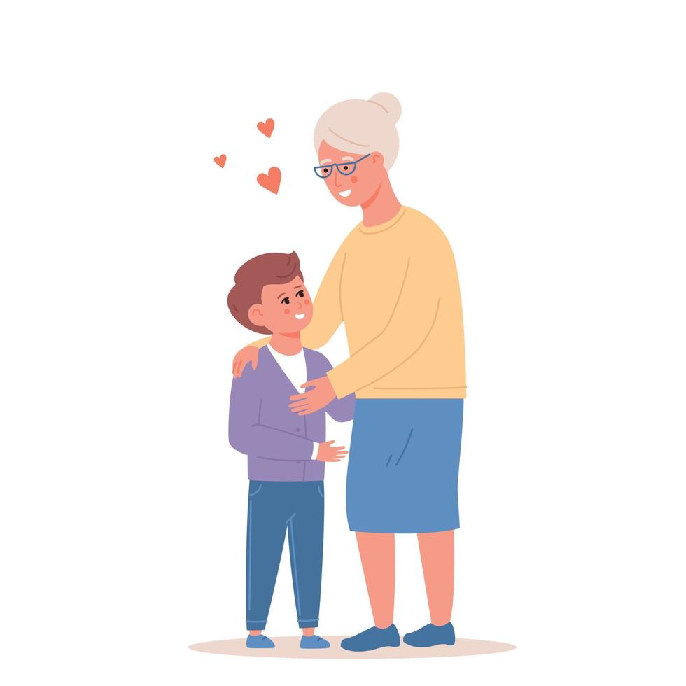 nieto abrazando a su abuela. ilustración vectorial de un diseño plano vector