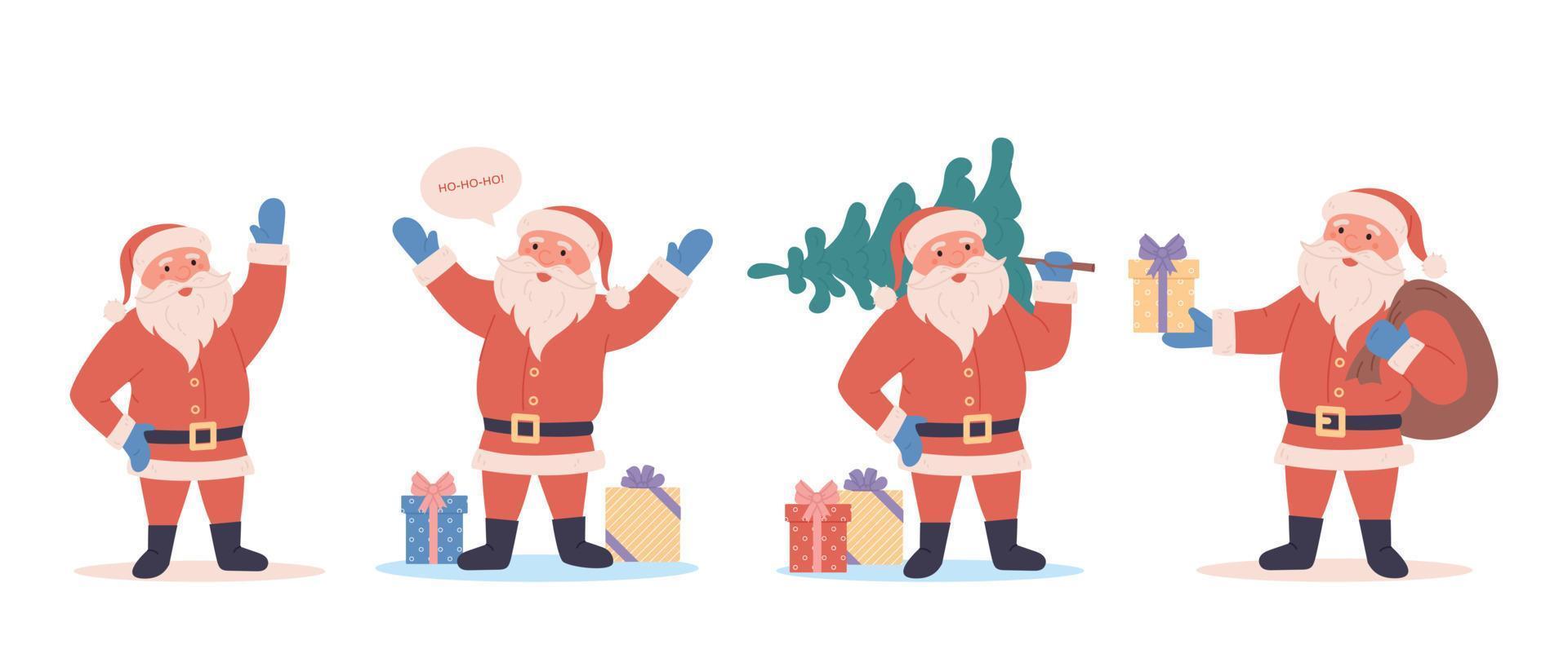 Collection of cartoon vector Santa Claus icons. Christmas illustration