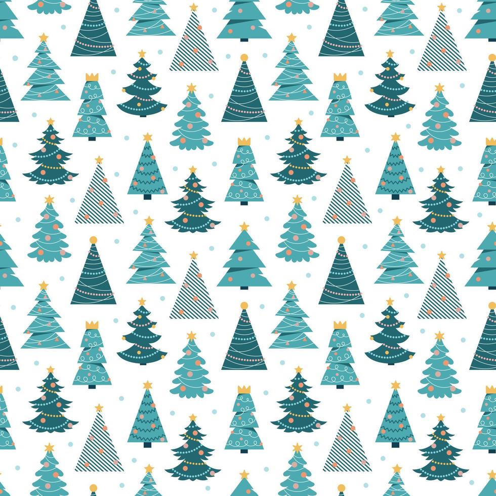 Seamless pattern with cartoon Christmas trees on a white background ...