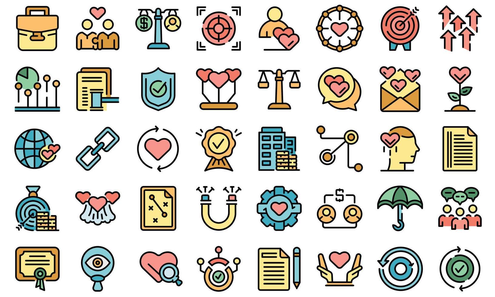 Trust relationship icons set line color vector